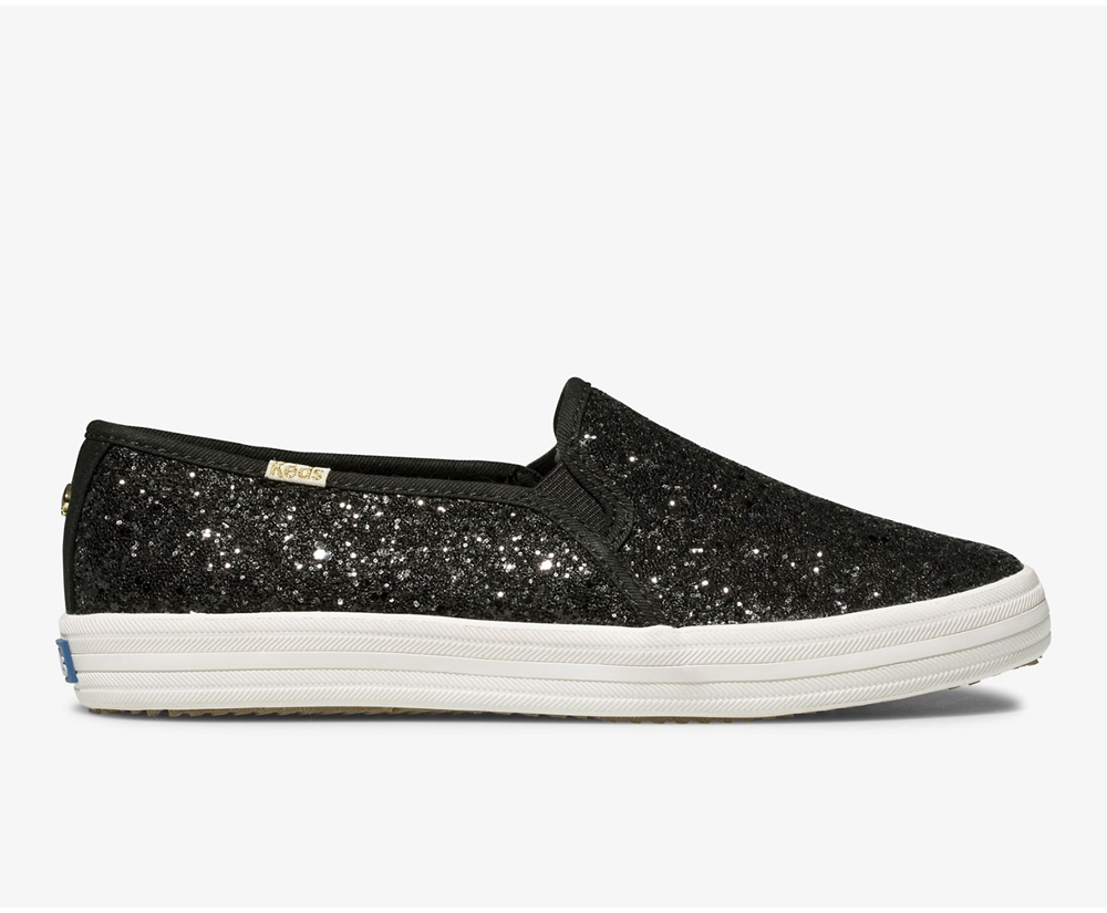 Womens Keds Slip Ons - Kate Spade new york Double Decker Glitter - Black - 0487-WHEUO